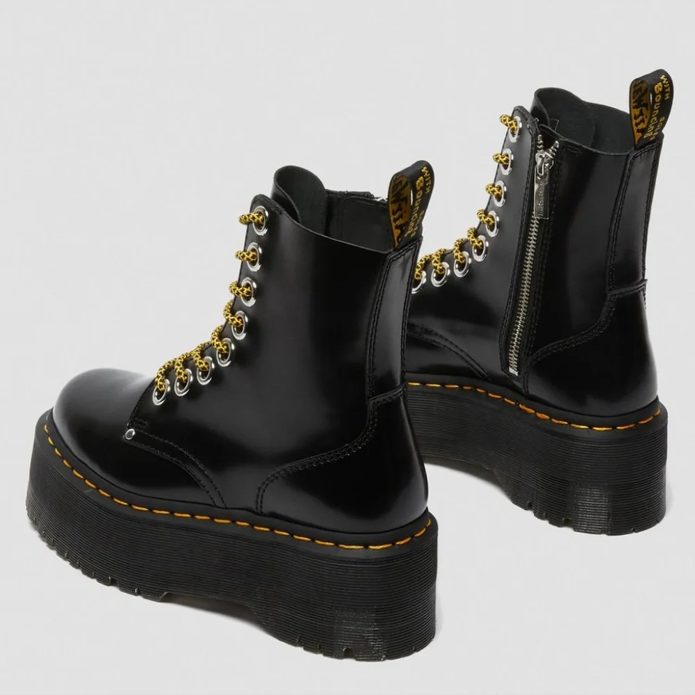 Dr. Martens Black and Gold Combat Boots - Picture 2 of 7